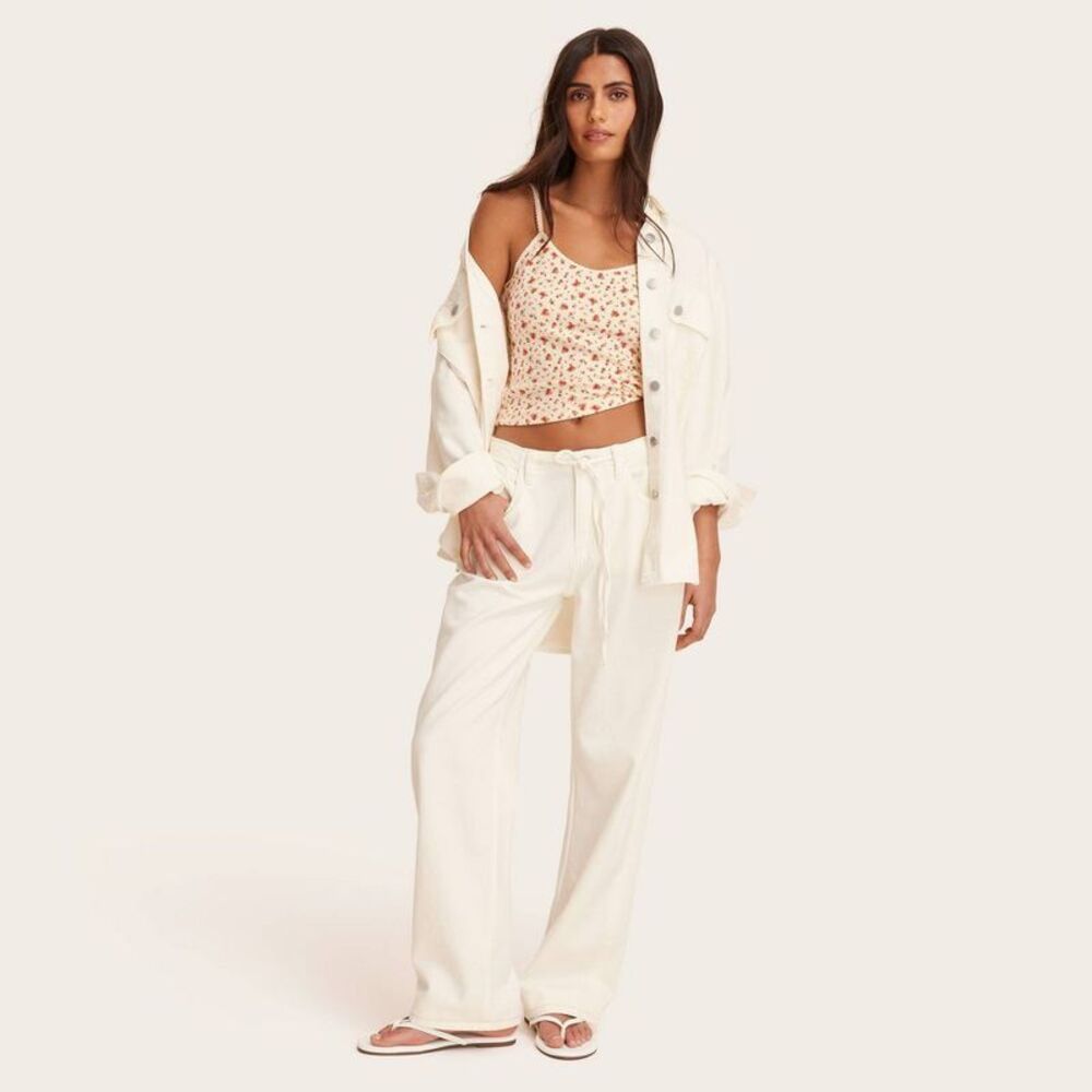 Women's Mid-Rise Drawstring Baggy Jeans - Parke Cream 6